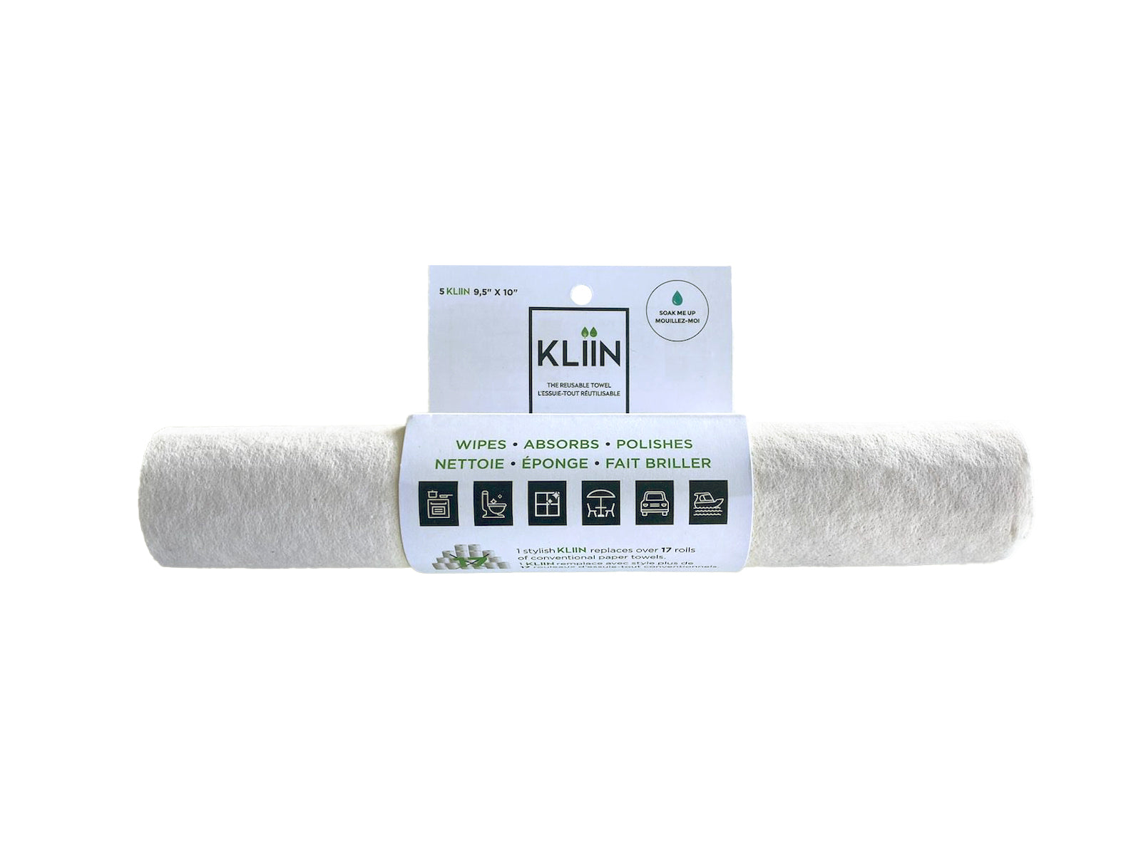 Blanc non imprimé • Rouleau essuie-tout réutilisable compostable KLIIN