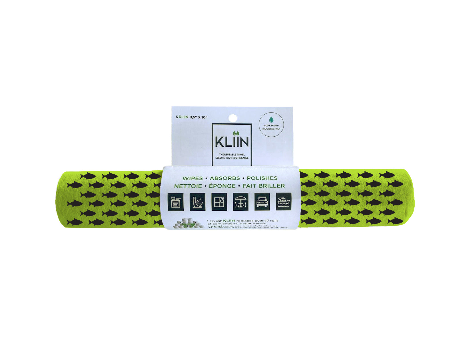 KLIIN Reusable and compostable Roll - Apple Green fish print
